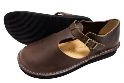 【Organic handloom GUNA ダークブラウン】メリージェーンタイプのストラップシューズ